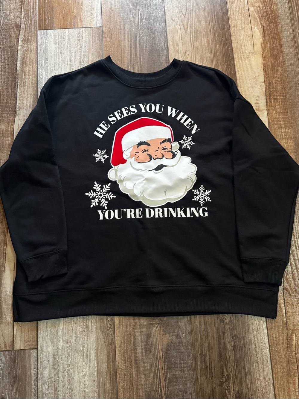 Terra & Sky Black Crewneck Sweatshirt with Santa Graphic